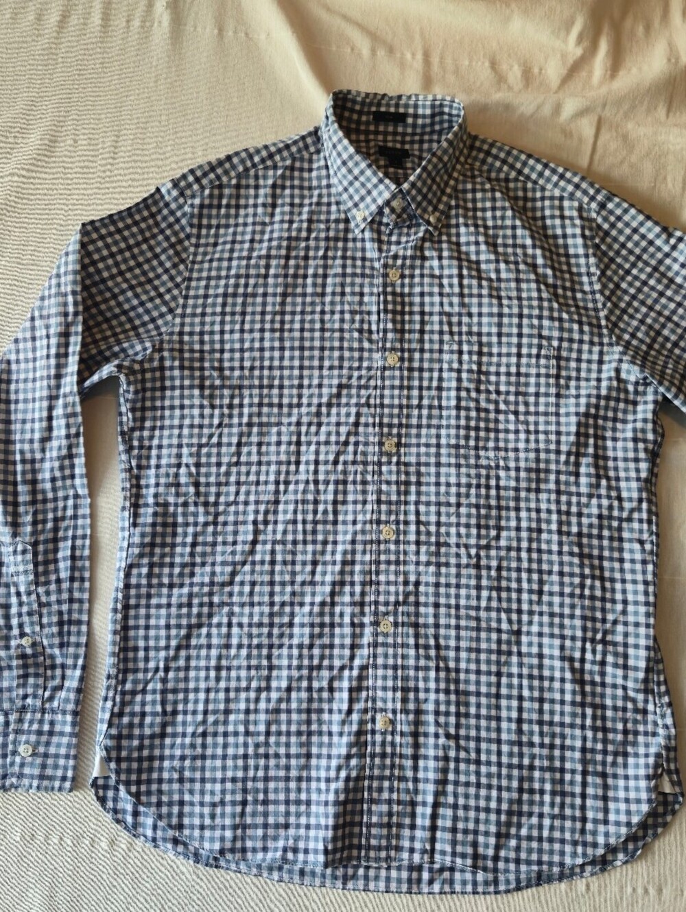 J.Crew Slim Fit Blue and White Checkered Button-Down Shirt, Size Large
